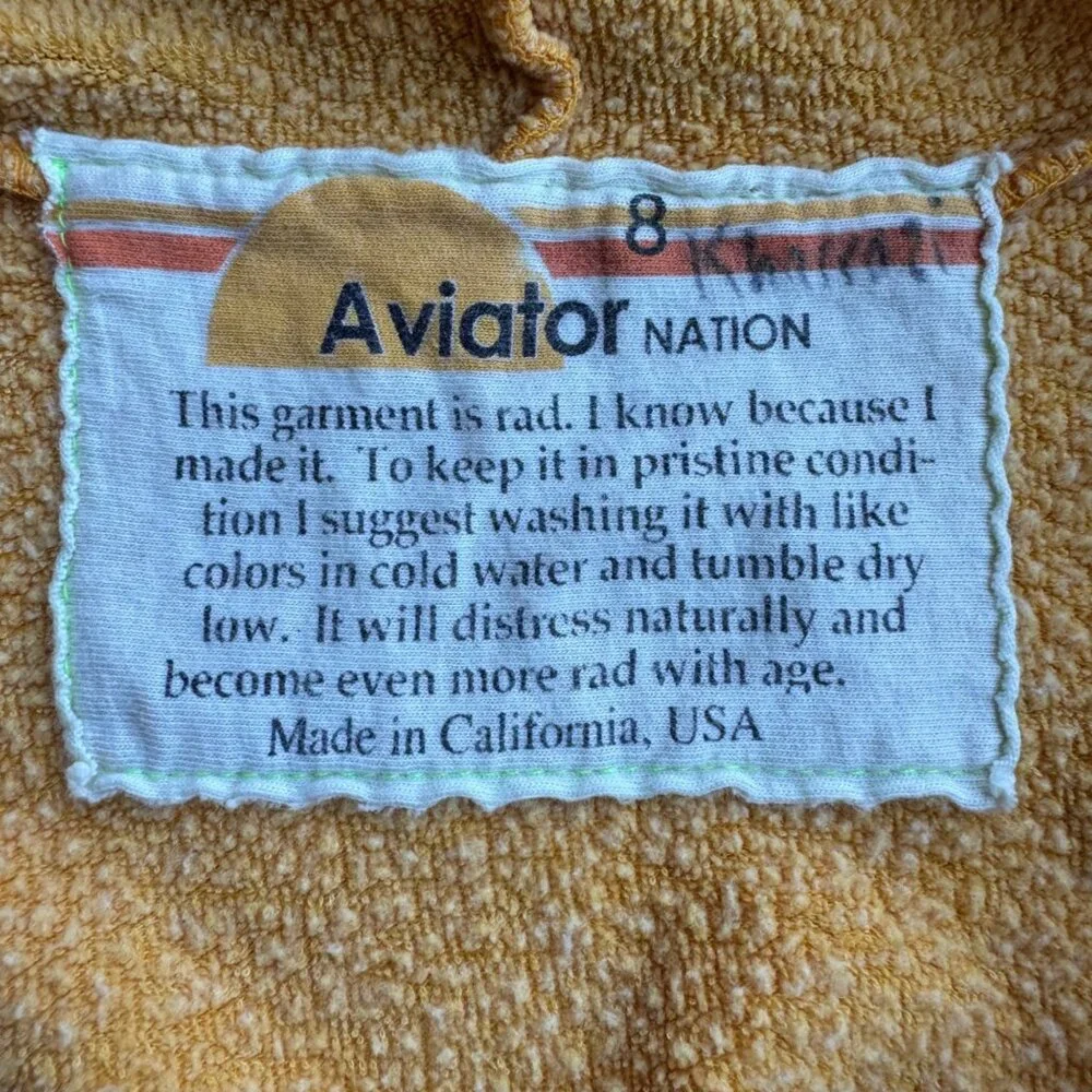 AVIATOR NATION Yellow Jacket Hoodie Kids 8 Full Zip Up Made In USA Cotton Blend - Picture 5 of 6